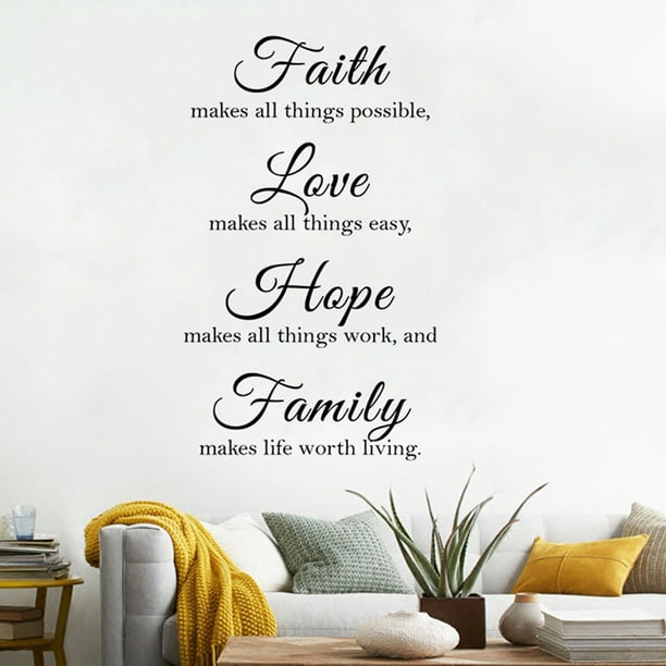 Home Decor Faith Love Hope Family Inspirational Quotes Wall Stickers Art Decal